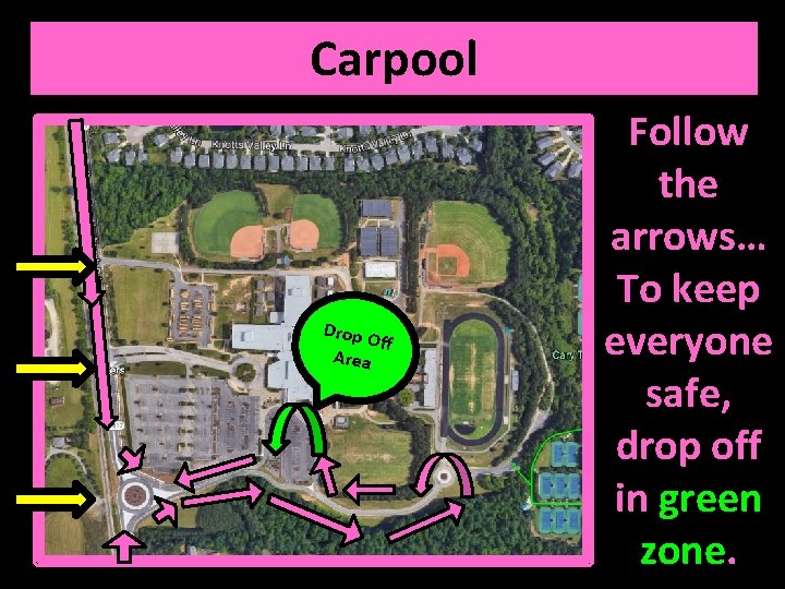 Carpool Drop O ff Area Follow the arrows… To keep everyone safe, drop off
