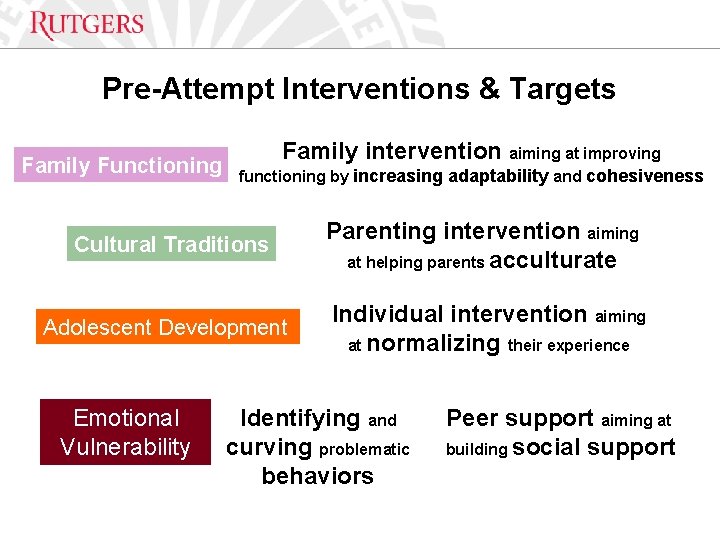 Optional Presentation Title Pre-Attempt Interventions & Targets Family Functioning Family intervention aiming at improving Optional Presentation Title Pre-Attempt Interventions & Targets Family Functioning Family intervention aiming at improving
