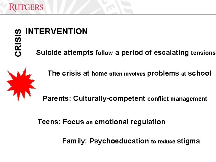 CRISIS Optional Presentation Title INTERVENTION Suicide attempts follow a period of escalating tensions The