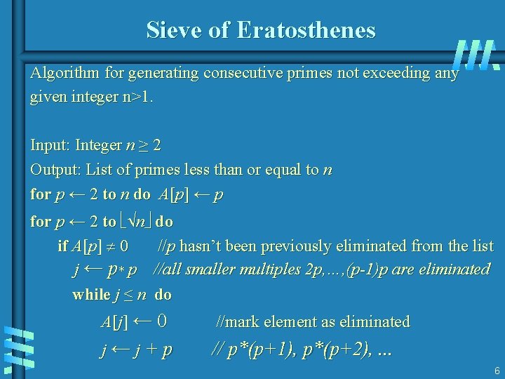 Sieve of Eratosthenes Algorithm for generating consecutive primes not exceeding any given integer n>1.