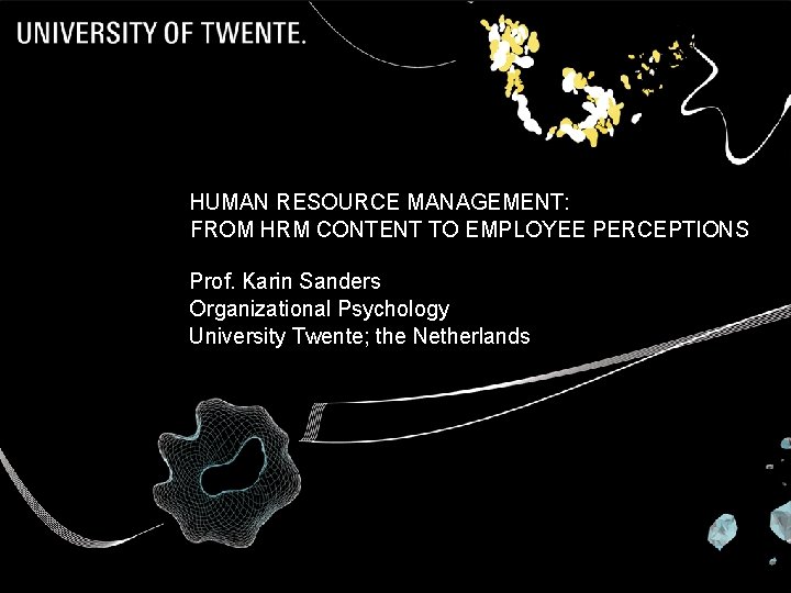 HUMAN RESOURCE MANAGEMENT: FROM HRM CONTENT TO EMPLOYEE PERCEPTIONS Prof. Karin Sanders Organizational Psychology