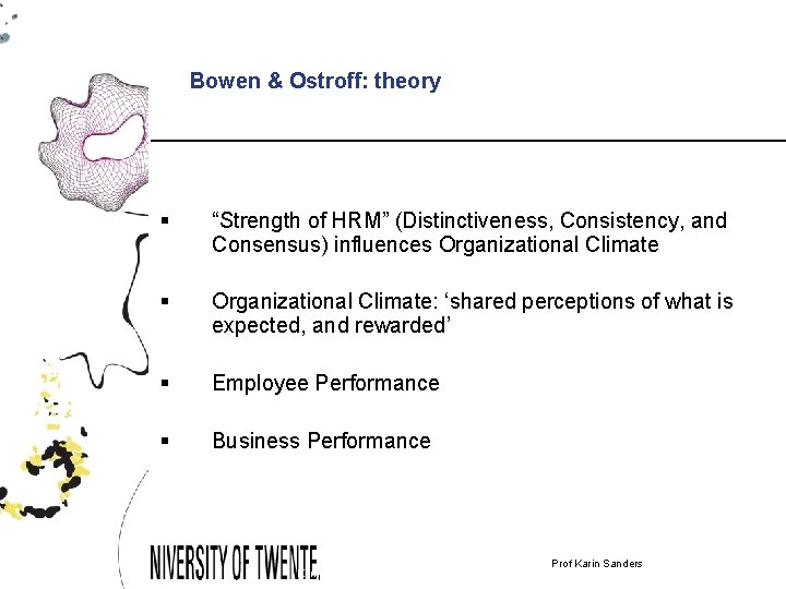 Bowen & Ostroff: theory § “Strength of HRM” (Distinctiveness, Consistency, and Consensus) influences Organizational