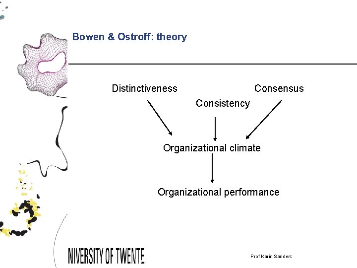 Bowen & Ostroff: theory Distinctiveness Consensus Consistency Organizational climate Organizational performance Karin Sanders &