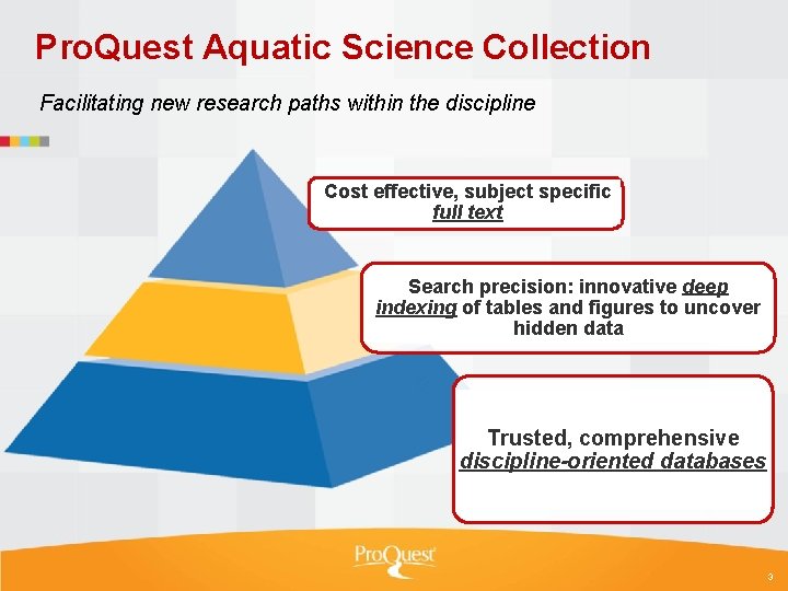 Pro. Quest Aquatic Science Collection Facilitating new research paths within the discipline Cost effective,