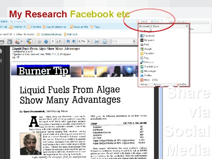 My Research Facebook etc Share via Social Media 