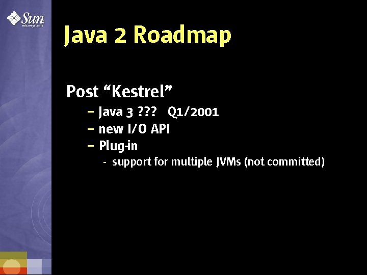 Java 2 Roadmap Post “Kestrel” – Java 3 ? ? ? Q 1/2001 –