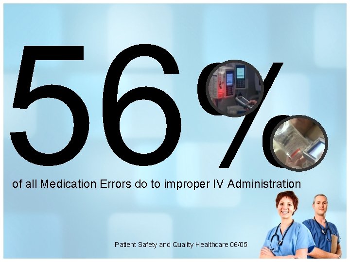 56% of all Medication Errors do to improper IV Administration Patient Safety and Quality