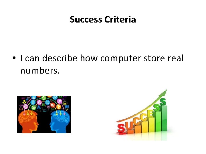 Success Criteria • I can describe how computer store real numbers. 