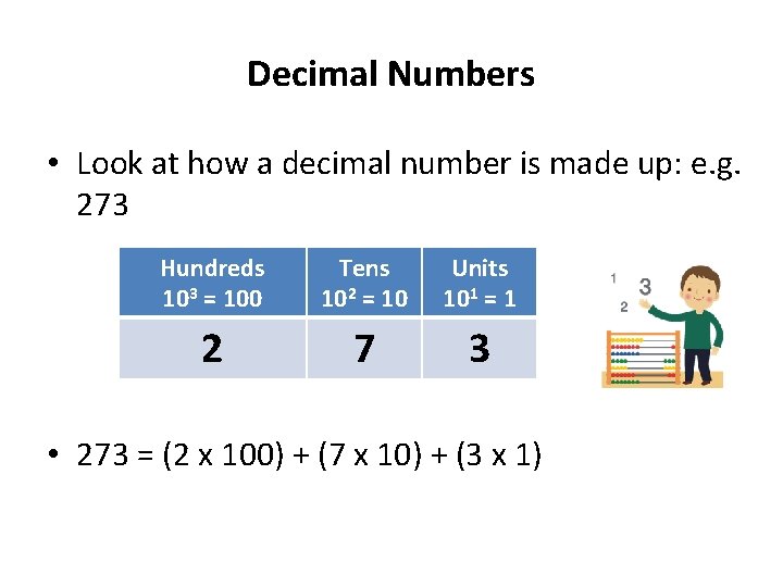 Decimal Numbers • Look at how a decimal number is made up: e. g.