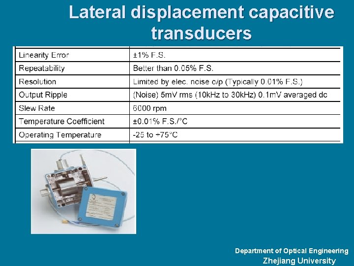 Lateral displacement capacitive transducers Department of Optical Engineering Zhejiang University 