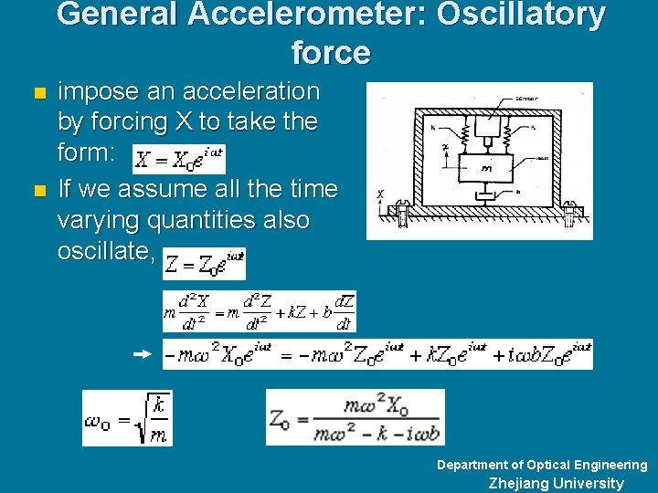 General Accelerometer: Oscillatory force n n impose an acceleration by forcing X to take
