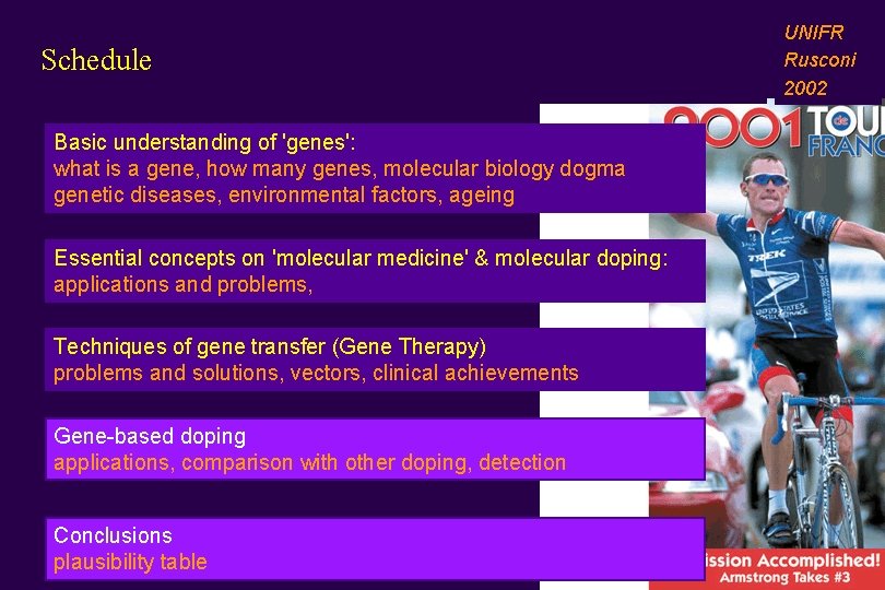 Schedule Basic understanding of 'genes': what is a gene, how many genes, molecular biology