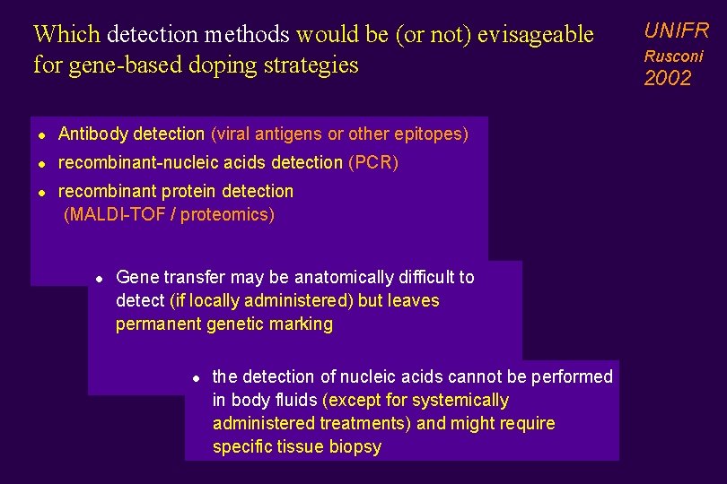 Which detection methods would be (or not) evisageable for gene-based doping strategies l Antibody