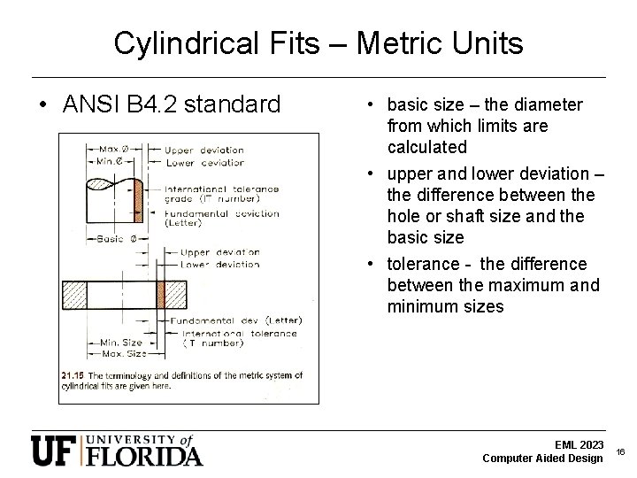 Cylindrical Fits – Metric Units • ANSI B 4. 2 standard • basic size