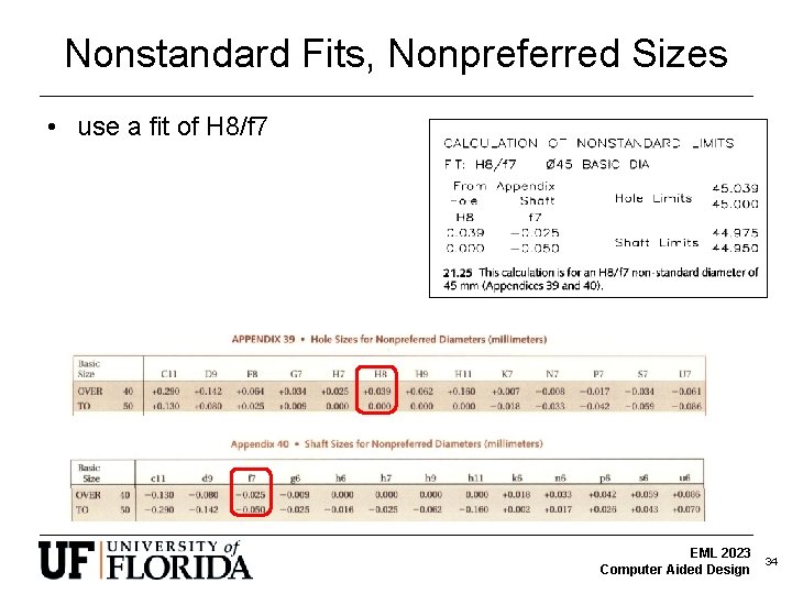 Nonstandard Fits, Nonpreferred Sizes • use a fit of H 8/f 7 EML 2023