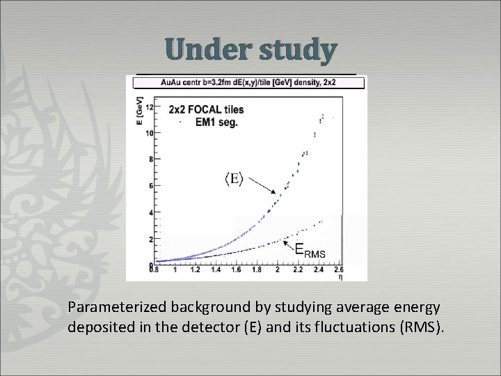 Under study Parameterized background by studying average energy deposited in the detector (E) and