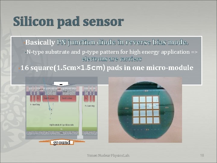 Silicon pad sensor • Basically • N-type • 16 PN junction diode in reverse