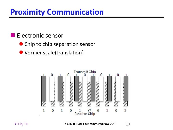 Proximity Communication n Electronic sensor l Chip to chip separation sensor l Vernier scale(translation)