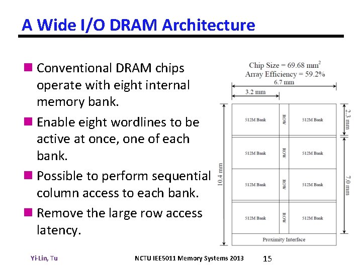 A Wide I/O DRAM Architecture n Conventional DRAM chips operate with eight internal memory