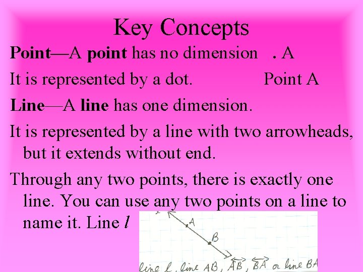 Key Concepts Point—A point has no dimension. A It is represented by a dot.