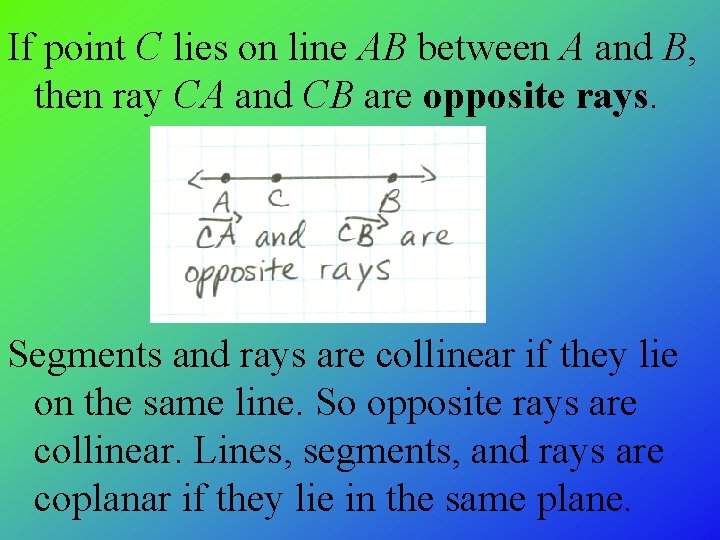 If point C lies on line AB between A and B, then ray CA