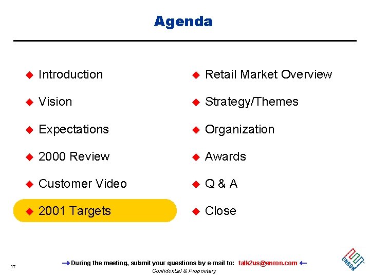 Agenda 17 u Introduction u Retail Market Overview u Vision u Strategy/Themes u Expectations