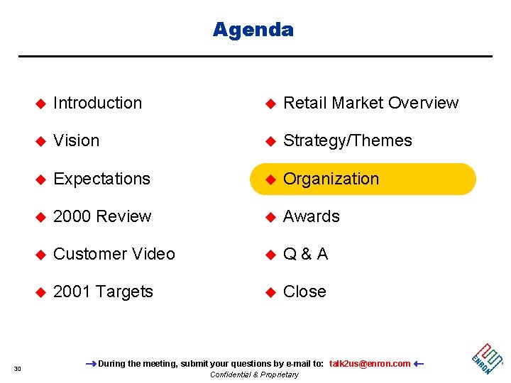 Agenda 30 u Introduction u Retail Market Overview u Vision u Strategy/Themes u Expectations