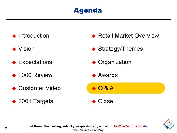 Agenda 65 u Introduction u Retail Market Overview u Vision u Strategy/Themes u Expectations