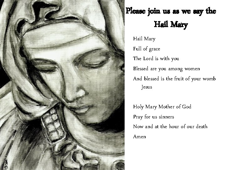 Please join us as we say the Hail Mary Full of grace The Lord
