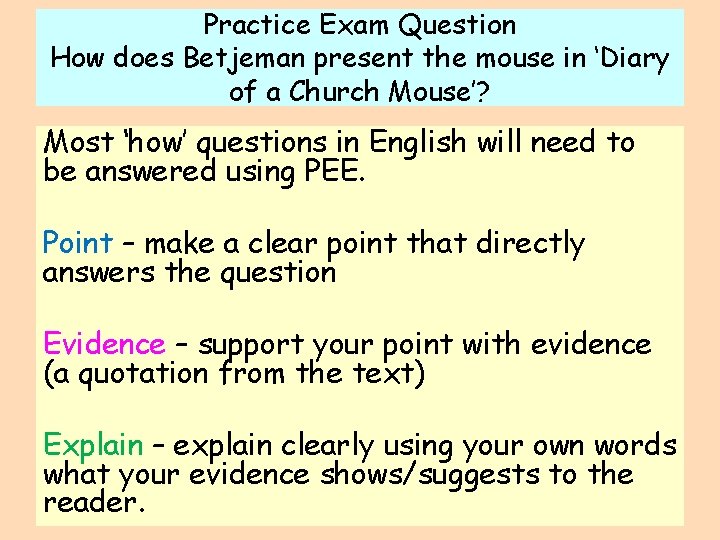 Practice Exam Question How does Betjeman present the mouse in ‘Diary of a Church