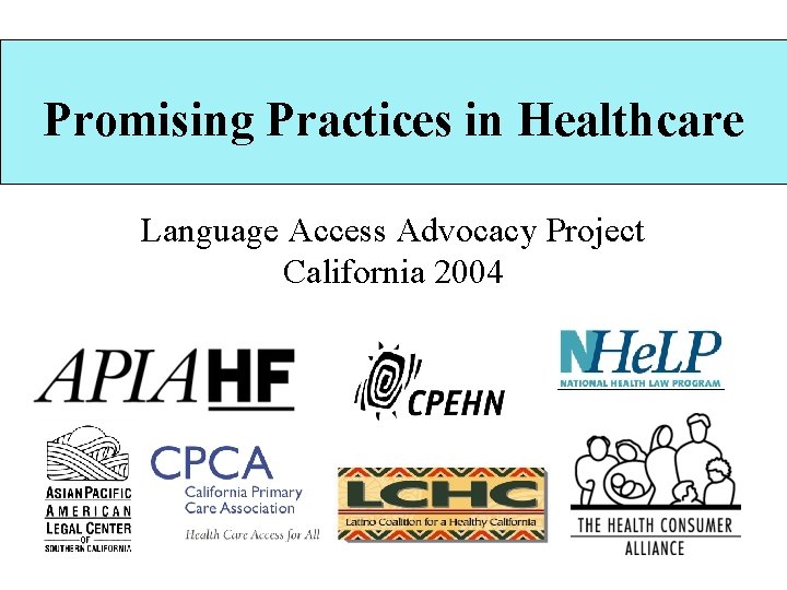 Promising Practices in Healthcare Language Access Advocacy Project California 2004 