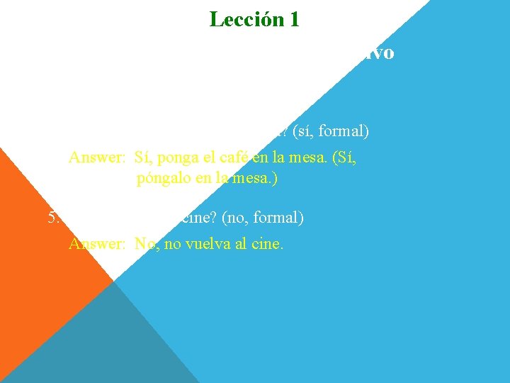 Lección 1 Contesten con el imperativo según se indica. 4. ¿Debo poner el café