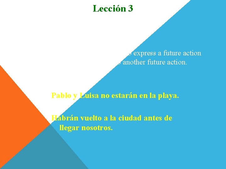 Lección 3 Futuro perfecto 2. The future perfect tense is used to express a Lección 3 Futuro perfecto 2. The future perfect tense is used to express a
