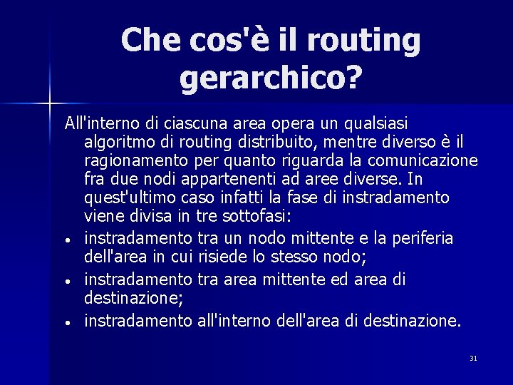 Che cos'è il routing gerarchico? All'interno di ciascuna area opera un qualsiasi algoritmo di