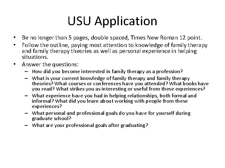 USU Application • Be no longer than 5 pages, double spaced, Times New Roman