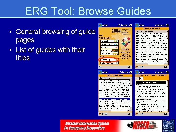 ERG Tool: Browse Guides • General browsing of guide pages • List of guides