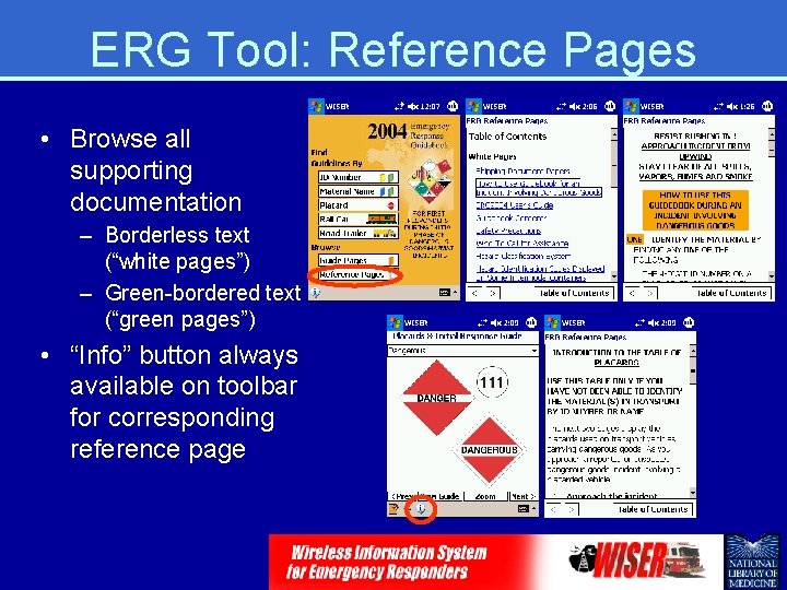 ERG Tool: Reference Pages • Browse all supporting documentation – Borderless text (“white pages”)