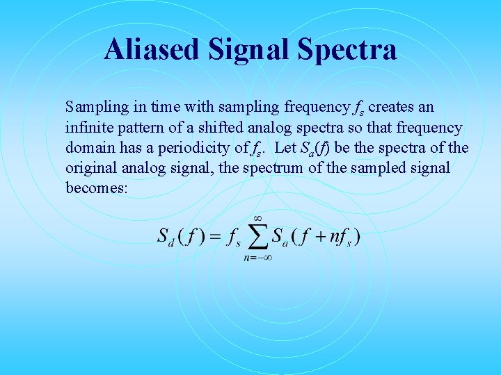 Aliased Signal Spectra Sampling in time with sampling frequency fs creates an infinite pattern