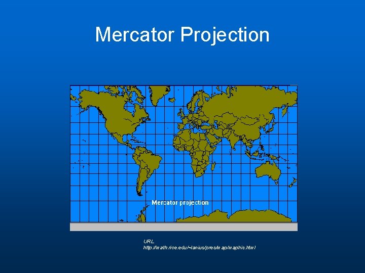 Mercator Projection URL http: //math. rice. edu/~lanius/pres/maphis. html Mercator Projection URL http: //math. rice. edu/~lanius/pres/maphis. html