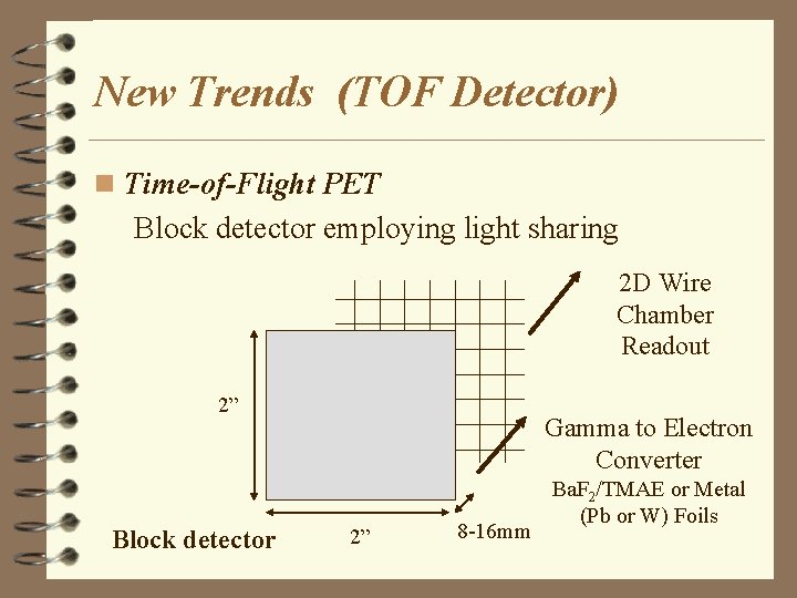 New Trends (TOF Detector) n Time-of-Flight PET Block detector employing light sharing 2 D