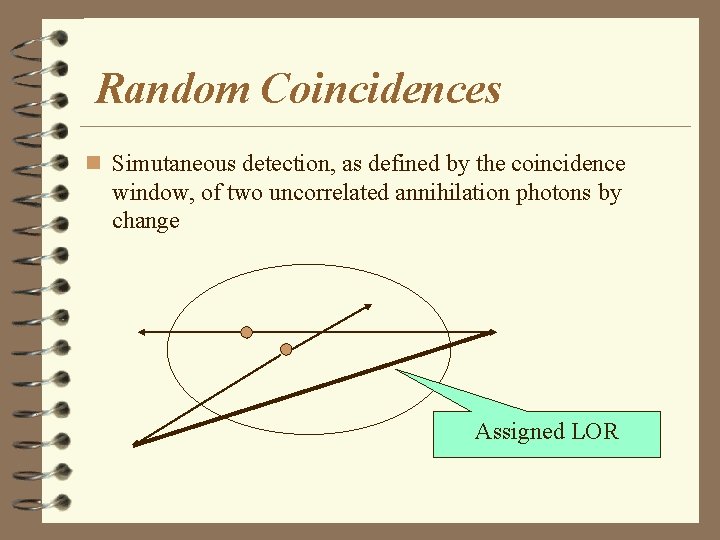 Random Coincidences n Simutaneous detection, as defined by the coincidence window, of two uncorrelated