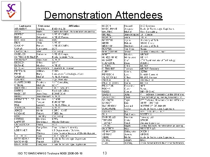 Demonstration Attendees ISO TC 184/SC 4/WG 3 Toulouse N 000 2006 -06 -18 13 Demonstration Attendees ISO TC 184/SC 4/WG 3 Toulouse N 000 2006 -06 -18 13