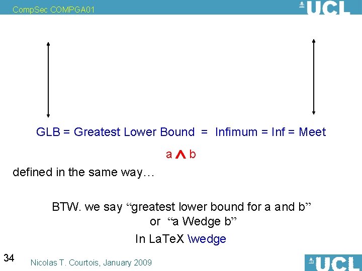 Comp. Sec COMPGA 01 LUB = Least Upper Bound = Supremum = Sup =