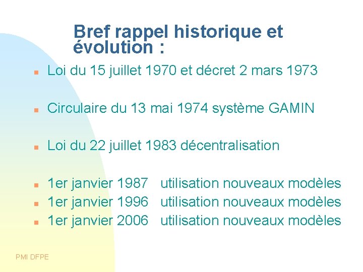 Bref rappel historique et évolution : Loi du 15 juillet 1970 et décret 2 Bref rappel historique et évolution : Loi du 15 juillet 1970 et décret 2