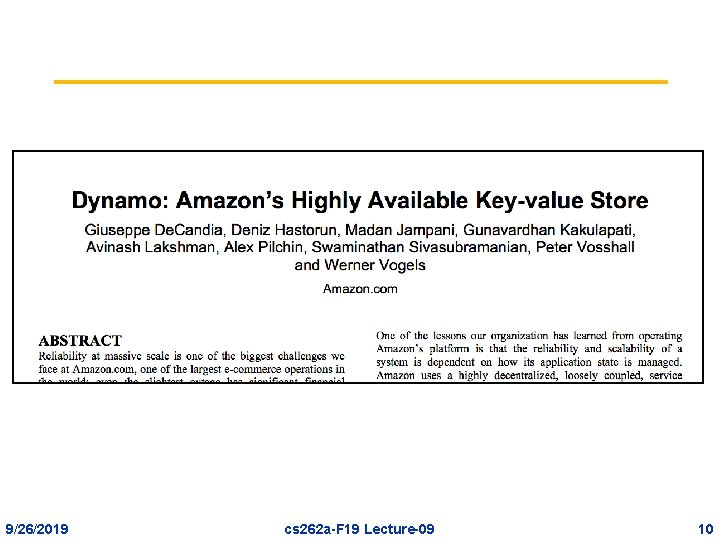 9/26/2019 cs 262 a-F 19 Lecture-09 10 