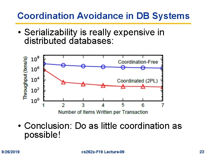 Coordination Avoidance in DB Systems • Serializability is really expensive in distributed databases: •