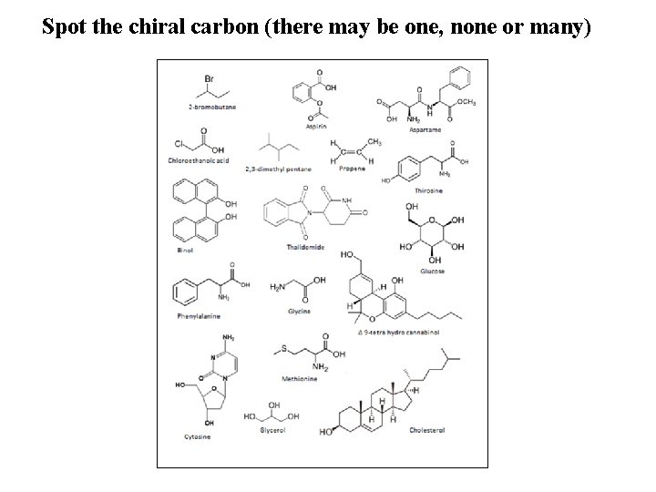 Spot the chiral carbon (there may be one, none or many) 