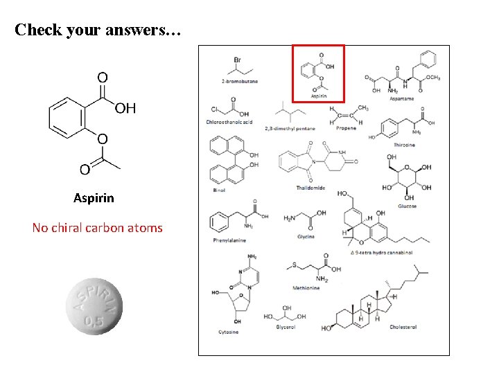 Check your answers… Aspirin No chiral carbon atoms 
