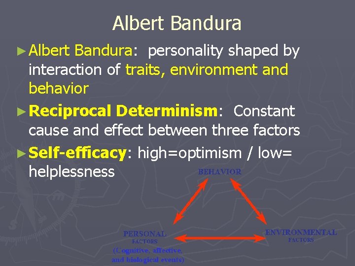 Albert Bandura ► Albert Bandura: personality shaped by interaction of traits, environment and behavior