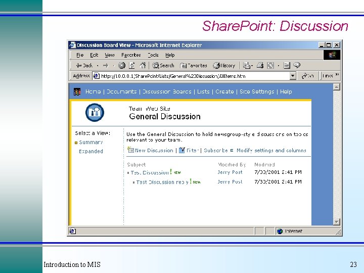 Share. Point: Discussion Introduction to MIS 23 